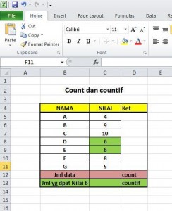 Count dan Countif pada Excel