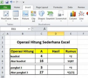Rumus kuadrat, akar kuadrat, pangkat dan akar pangkat Excel 