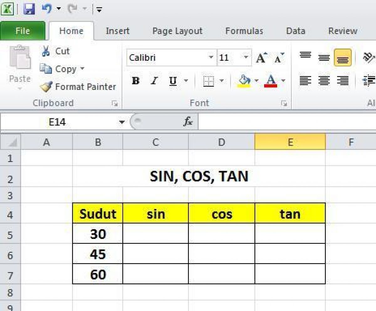 Membuat Tabel Sin Cos Dan Tan Pada Excel 2010