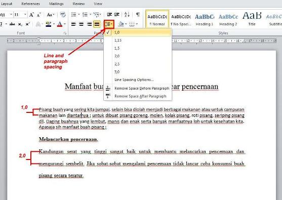 Mengatur paragraf dan spasi pada Microsoft Word 2010