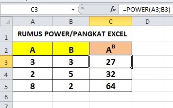 Rumus Power atau Pangkat Pada MS Excel