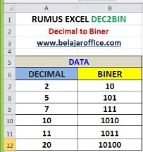 Rumus Excel Dec2Bin