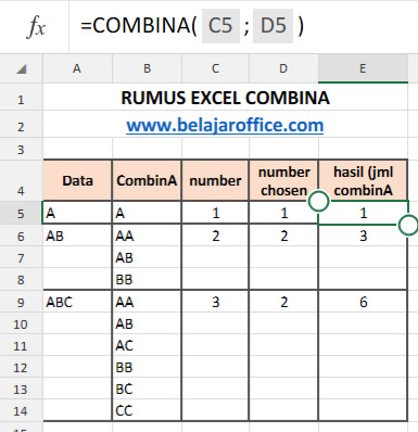 Rumus Excel CombinA