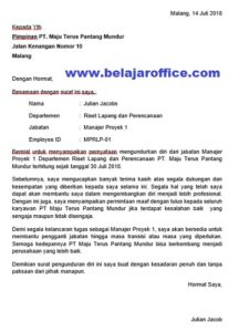 Contoh Surat Pengunduran Diri Kerja atau Resign
